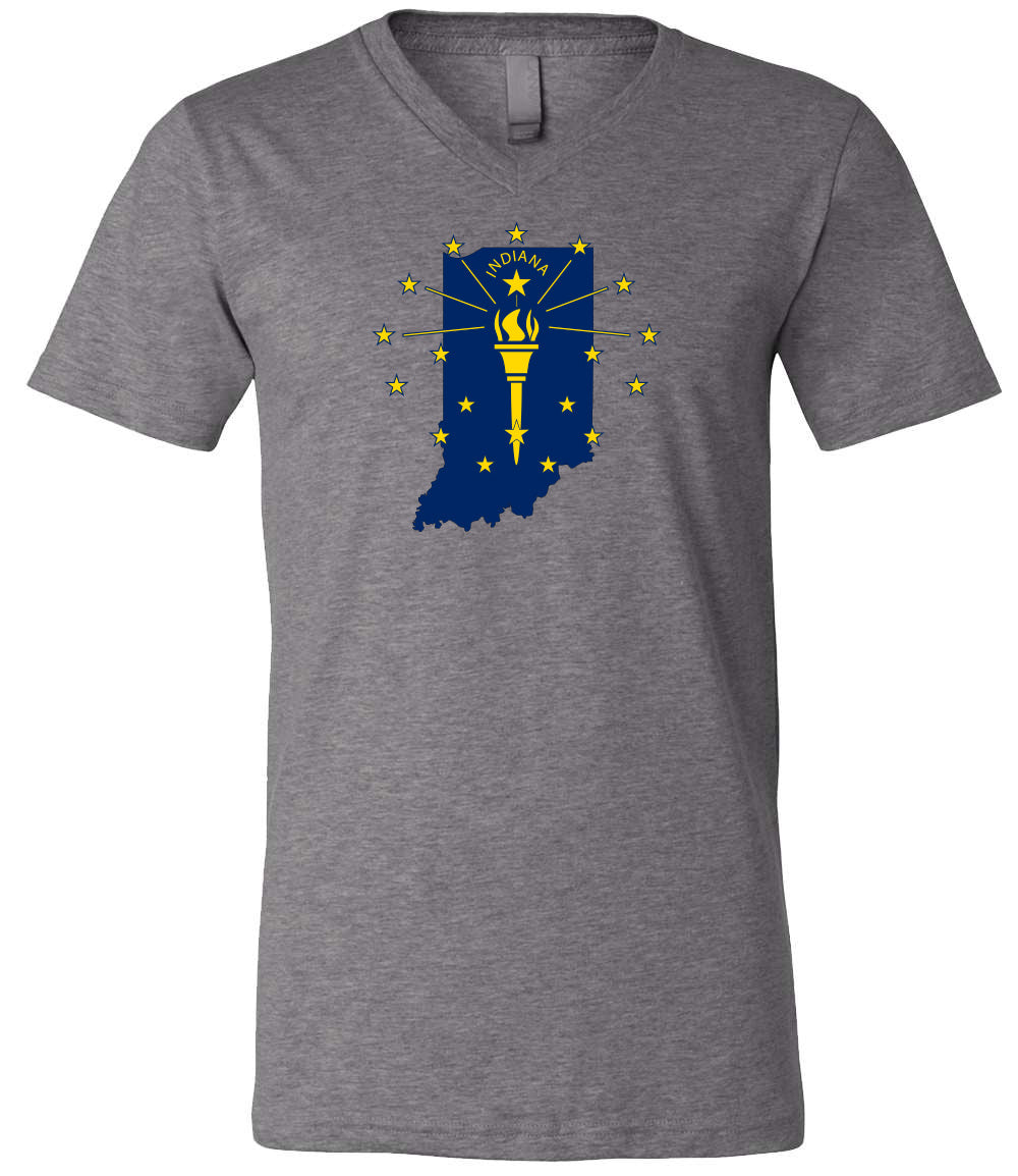 Indiana State Flag Deep Heather Short Sleeve V-Neck T-Shirt