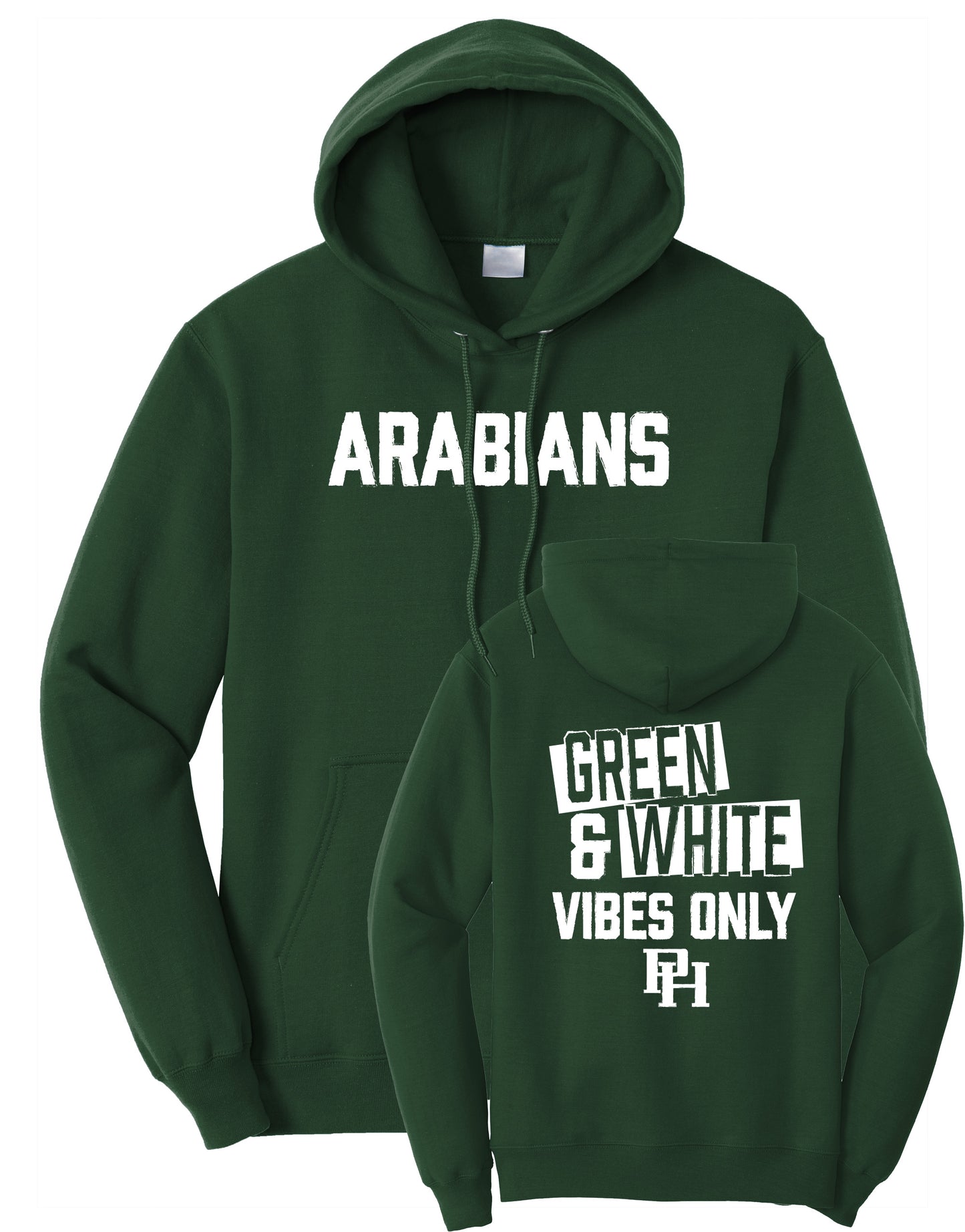 Arabians Green & White Vibes Fleece Pullover Hooded Sweatshirt