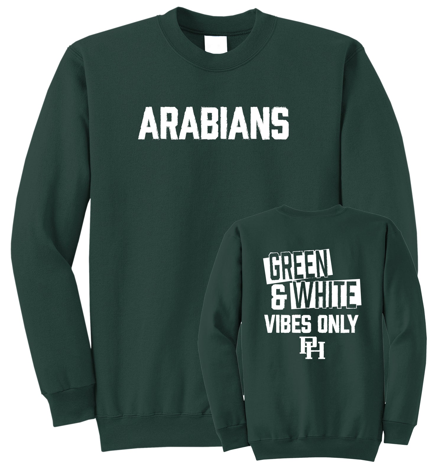 Arabians Green & White Vibes Fleece Crewneck Sweatshirt